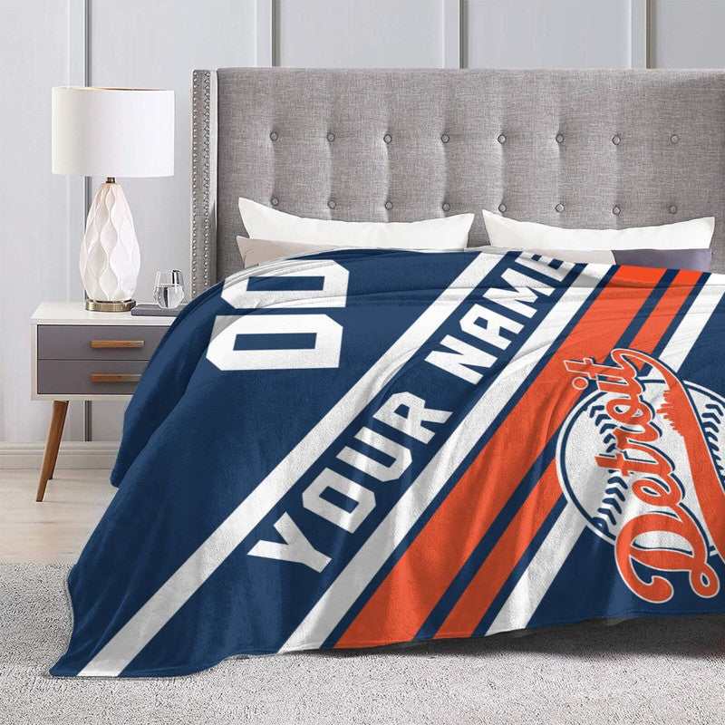 Custom Baseball Detroit    Fleece Throw Blanket With Name Number for Fans Gifts