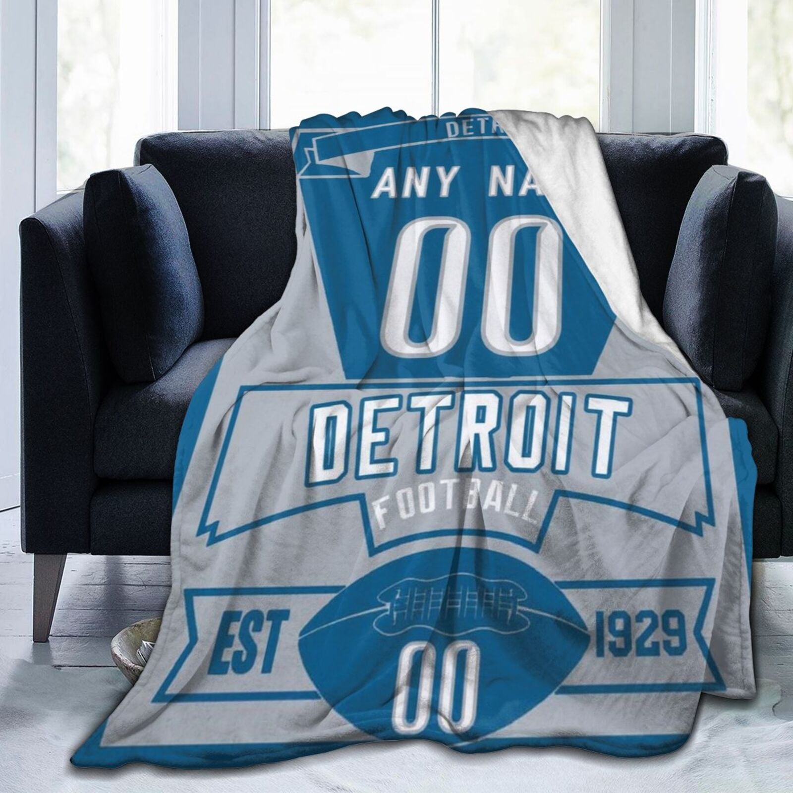 Custom Football City Detroit Fleece Throw Blanket With Name Number for Fans Gifts