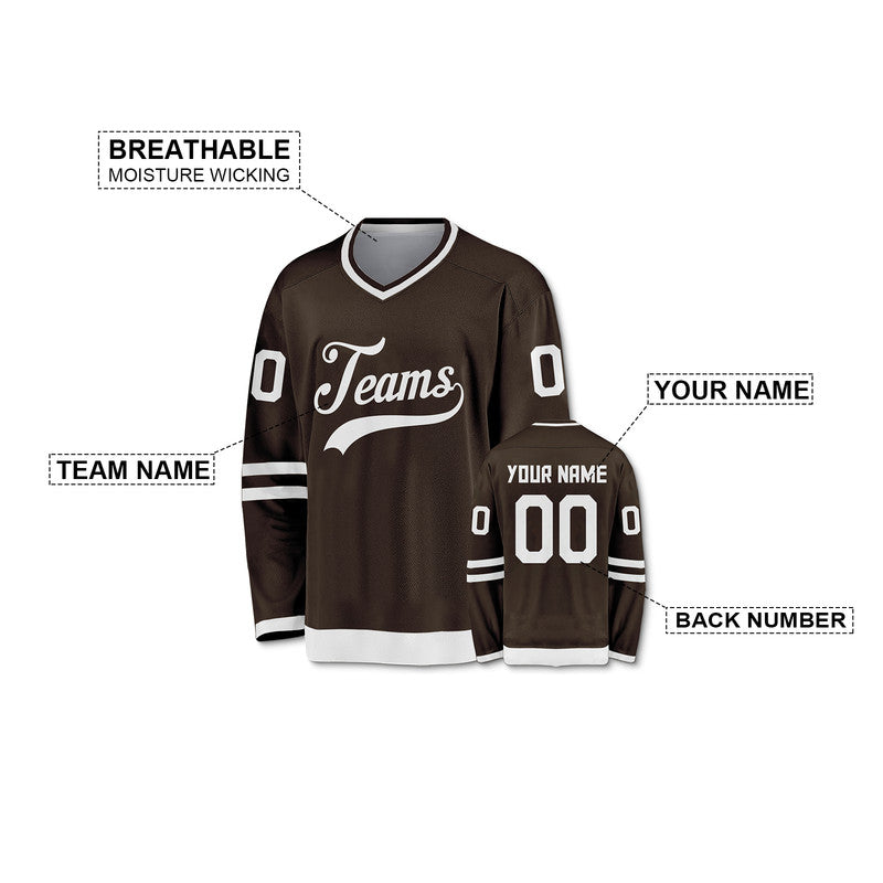 Custom Brown White-Black Authentic Hockey Jersey