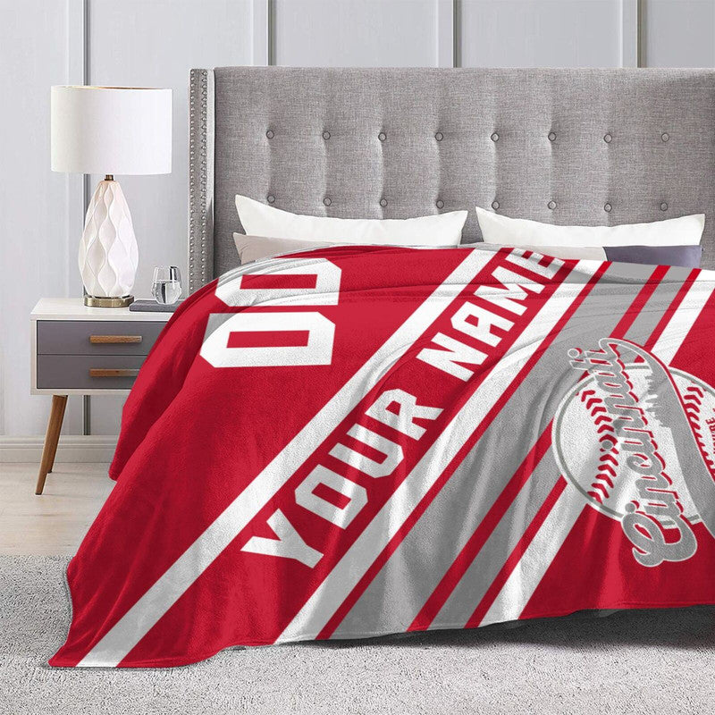 Custom Baseball Cincinnati   Fleece Throw Blanket With Name Number for Fans Gifts