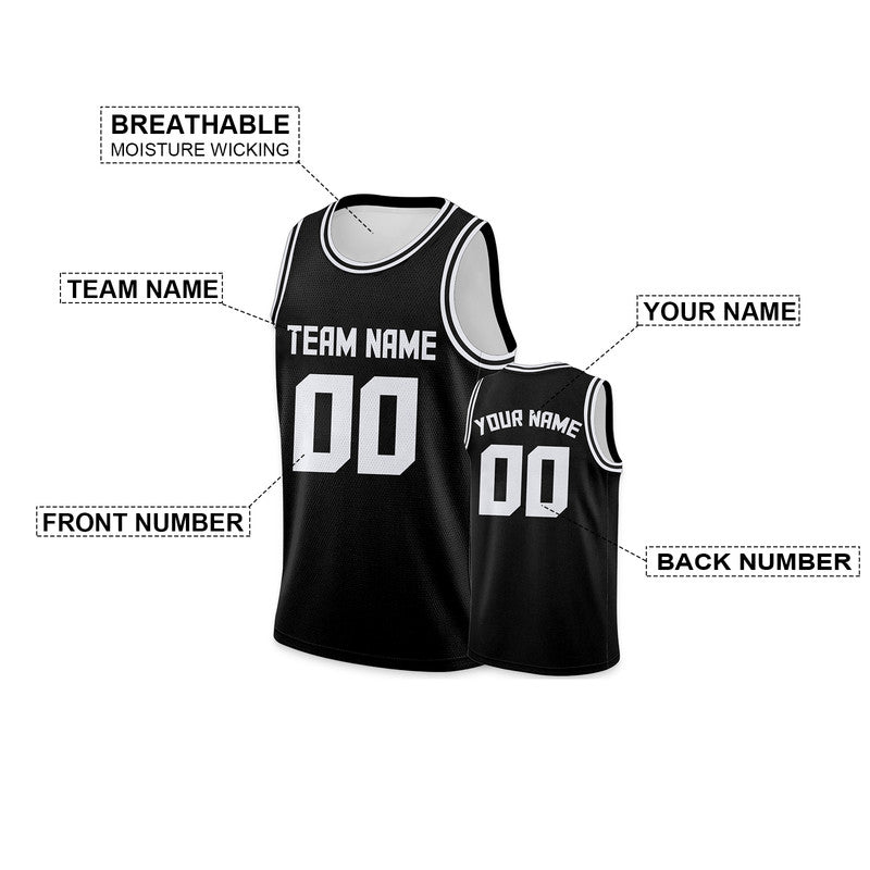Custom Black White Round Neck Rib-Knit Basketball Jersey
