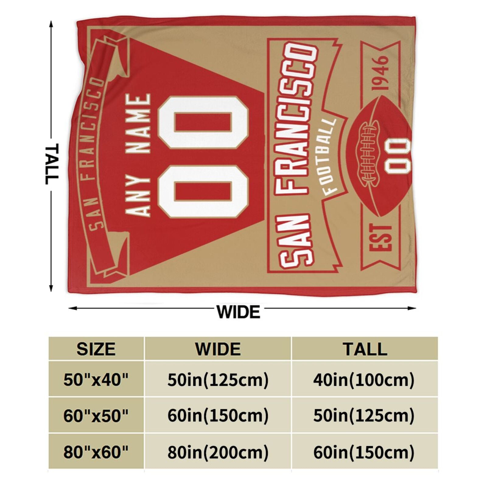 Custom Football City San Francisco Fleece Throw Blanket With Name Number for Fans Gifts