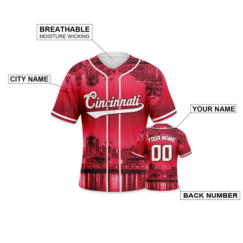 Custom 3D Night View Red White Authentic Baseball Silhouette Jersey