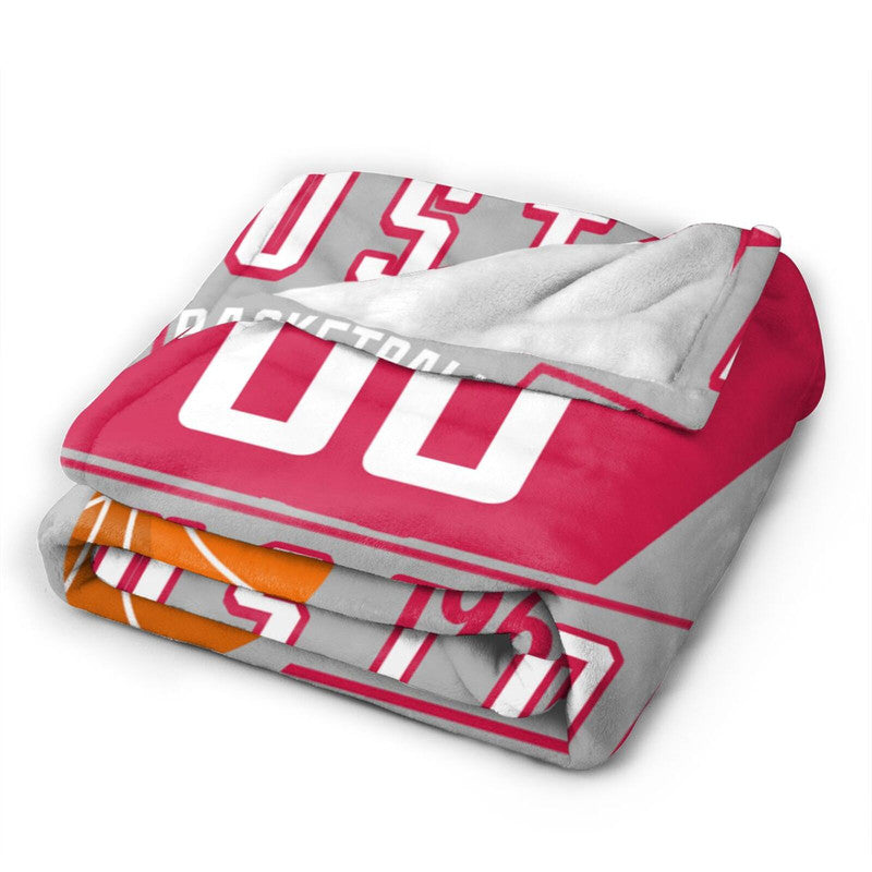 Custom Basketball Houston  Fleece Throw Blanket With Name Number for Fans Gifts