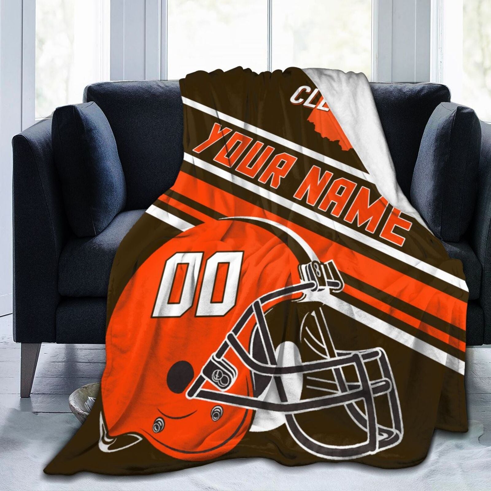 Custom Football City Map Cleveland Fleece Throw Blanket Name Number for Fans Gifts