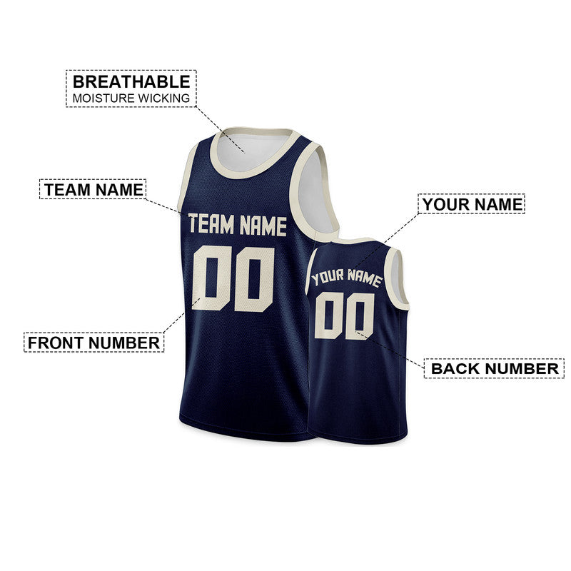 Custom Navy Cream Round Neck Rib-Knit Basketball Jersey