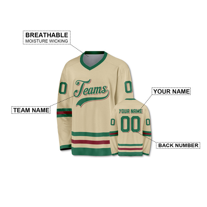 Custom Minnesota Wheat Green-Red Authentic Hockey Jersey