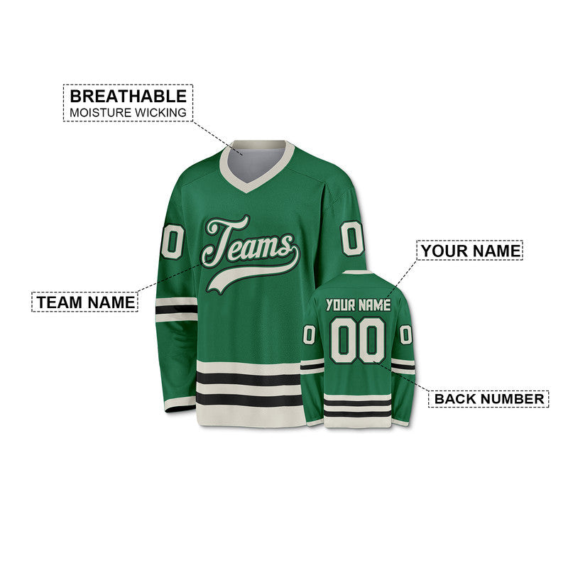 Custom Kelly Green Beige-Black Authentic Hockey Jersey