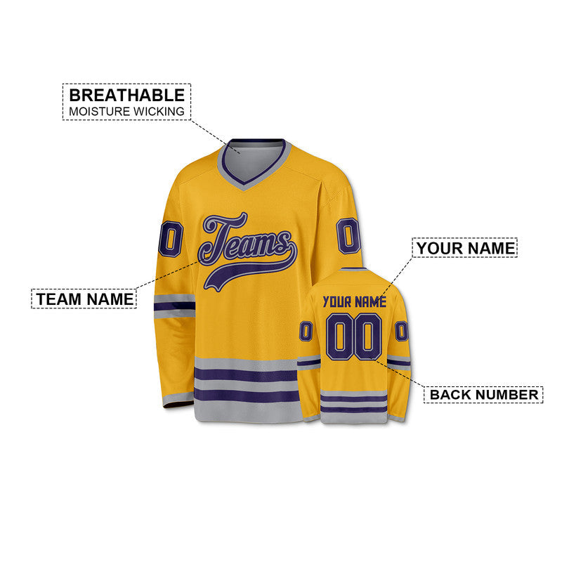 Custom Gold Purple-Gray Authentic Hockey Jersey