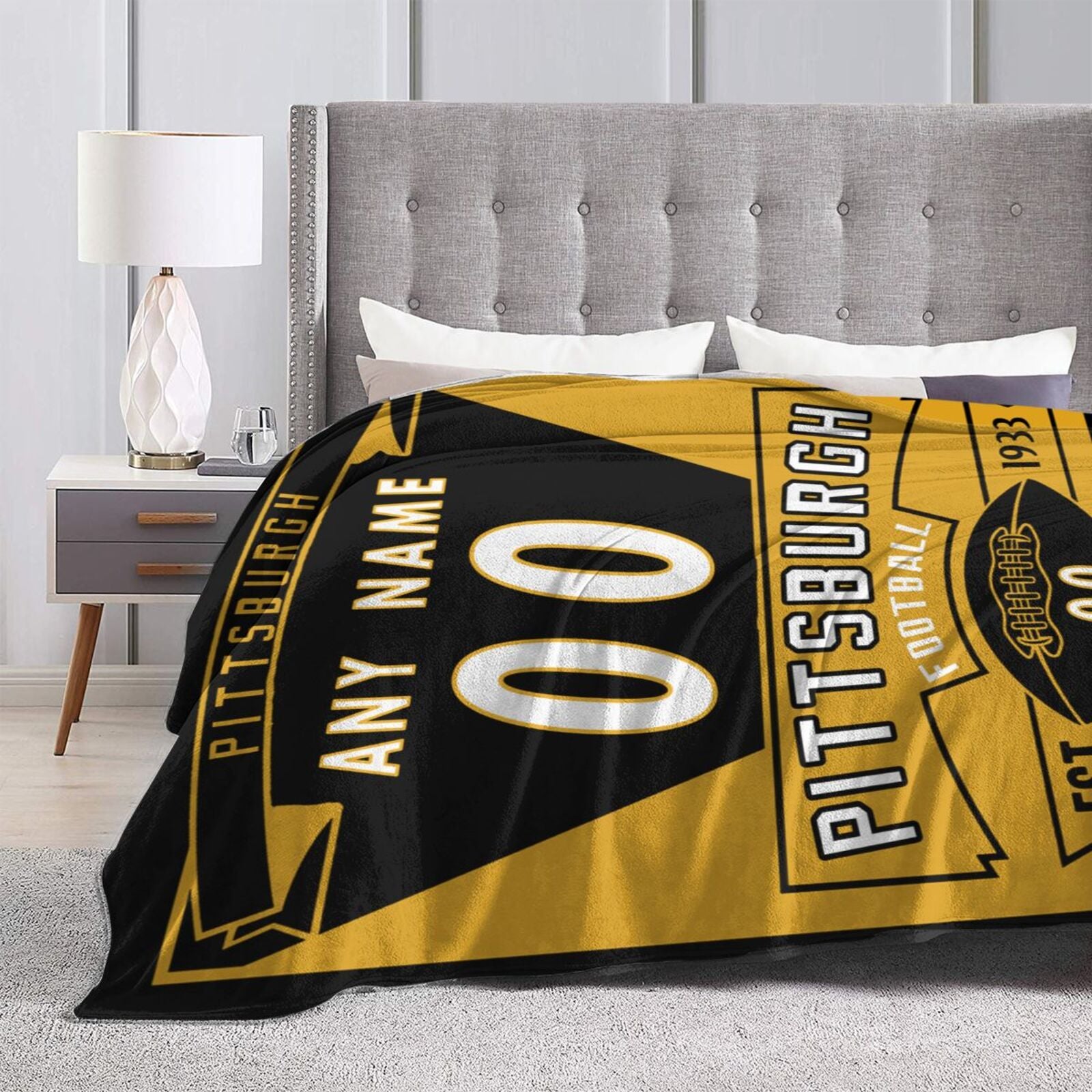 Custom Football City Pittsburgh Fleece Throw Blanket With Name Number for Fans Gifts