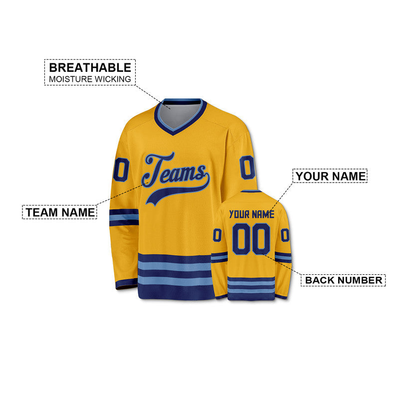 Custom Gold Royal-Powder Blue Authentic Hockey Jersey