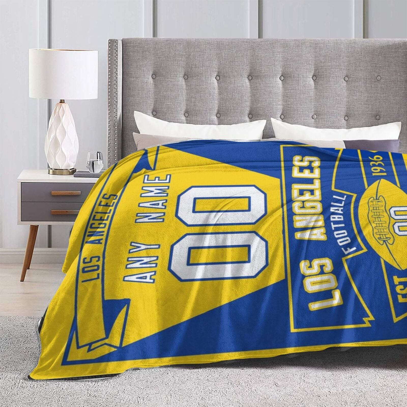 Custom Football City Los Angeles Fleece Throw Blanket With Name Number for Fans Gifts1