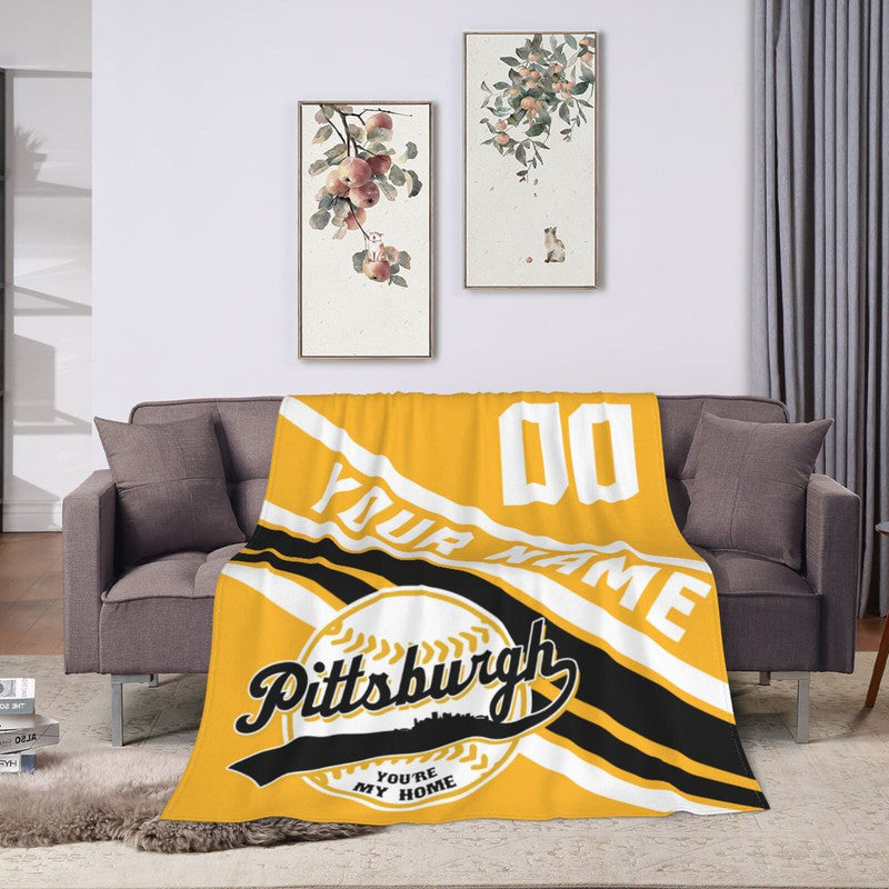 Custom Baseball Pittsburgh  Fleece Throw Blanket With Name Number for Fans Gifts