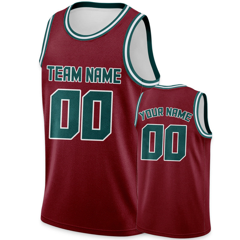 Custom Crimson Aqua Round Neck Rib-Knit Basketball Jersey