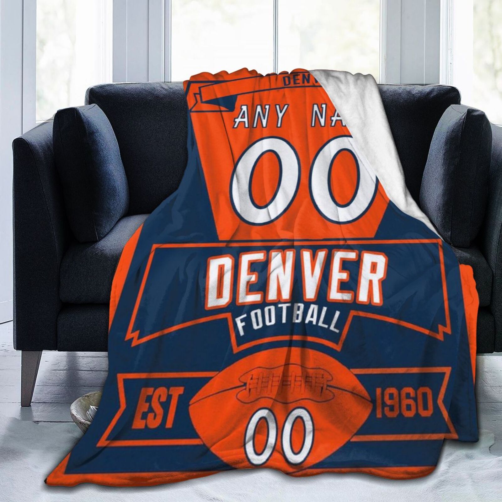 Custom Football City Denver Fleece Throw Blanket With Name Number for Fans Gifts