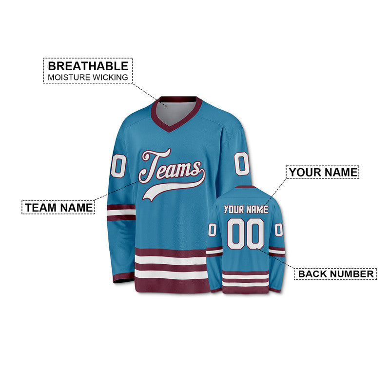 Custom Blue White-Burgundy Authentic Hockey Jersey