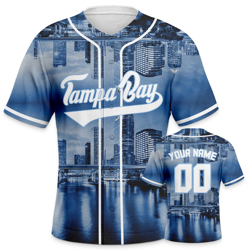 Custom 3D Night View Navy Light Blue-White Authentic Baseball Silhouette Jersey
