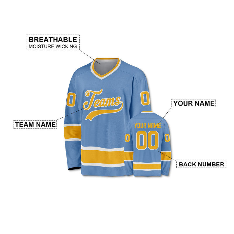 Custom Light Blue Gold-White Authentic Hockey Jersey
