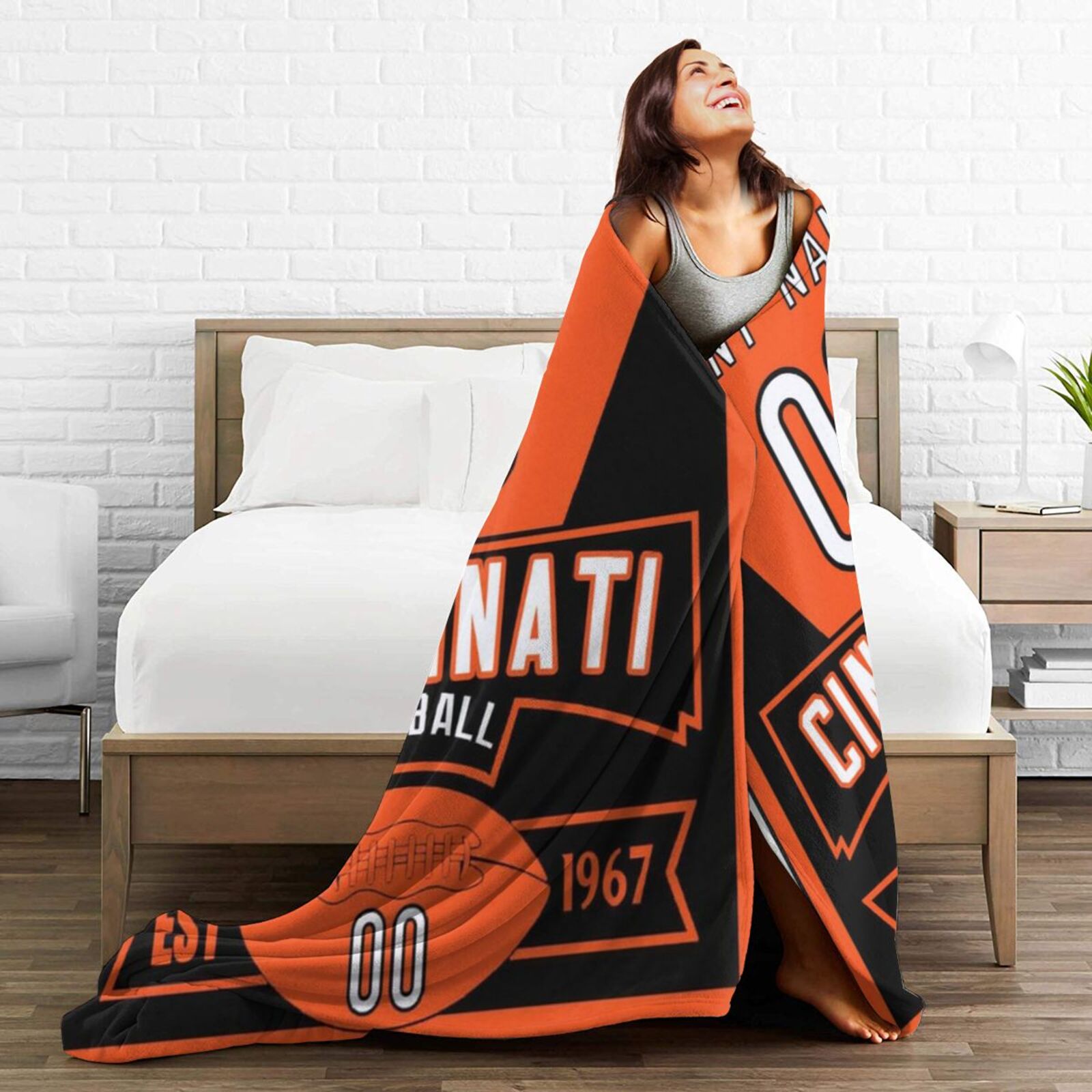Custom Football Cincinnati City Fleece Throw Blanket With Name Number for Fans Gifts
