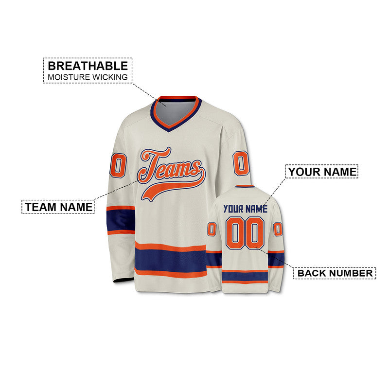 Custom Cream Orange-Royal Authentic Hockey Jersey