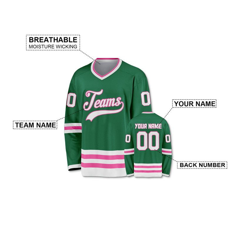 Custom Kelly Green White-Pink Authentic Hockey Jersey