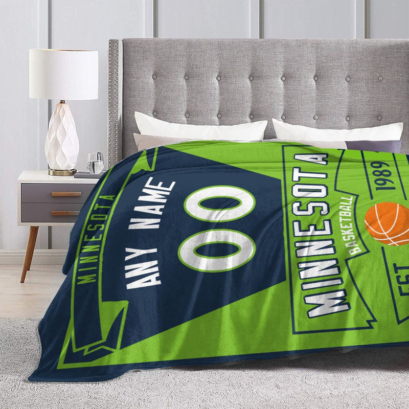 Custom Basketball Minnesota  Fleece Throw Blanket With Name Number for Fans Gifts