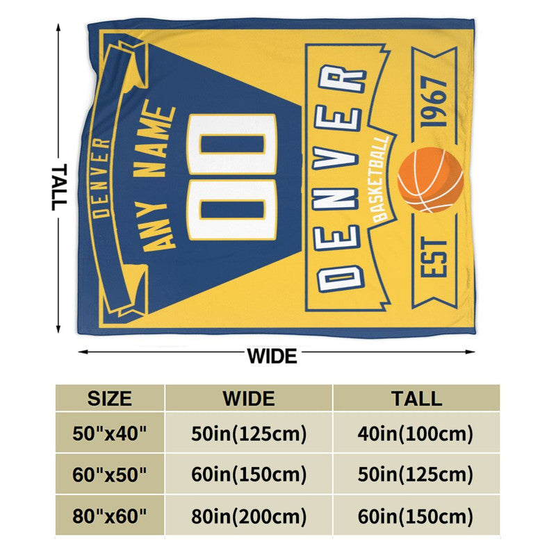 Custom Basketball Denver  Fleece Throw Blanket With Name Number for Fans Gifts