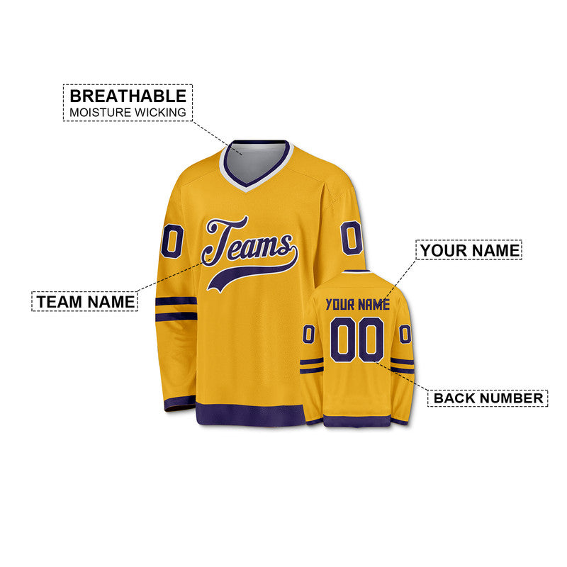 Custom Gold Purple-White Authentic Hockey Jersey
