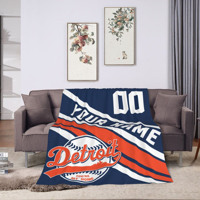 Custom Baseball Detroit    Fleece Throw Blanket With Name Number for Fans Gifts