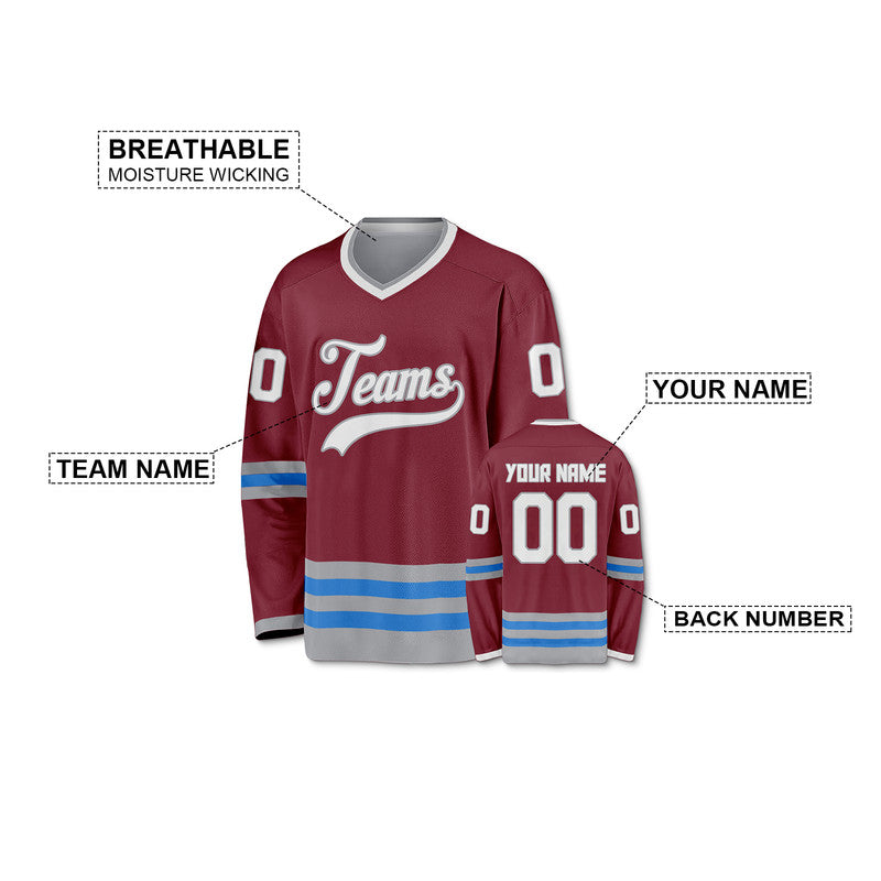 Custom Crimson Gray-Light Blue Authentic Hockey Jersey