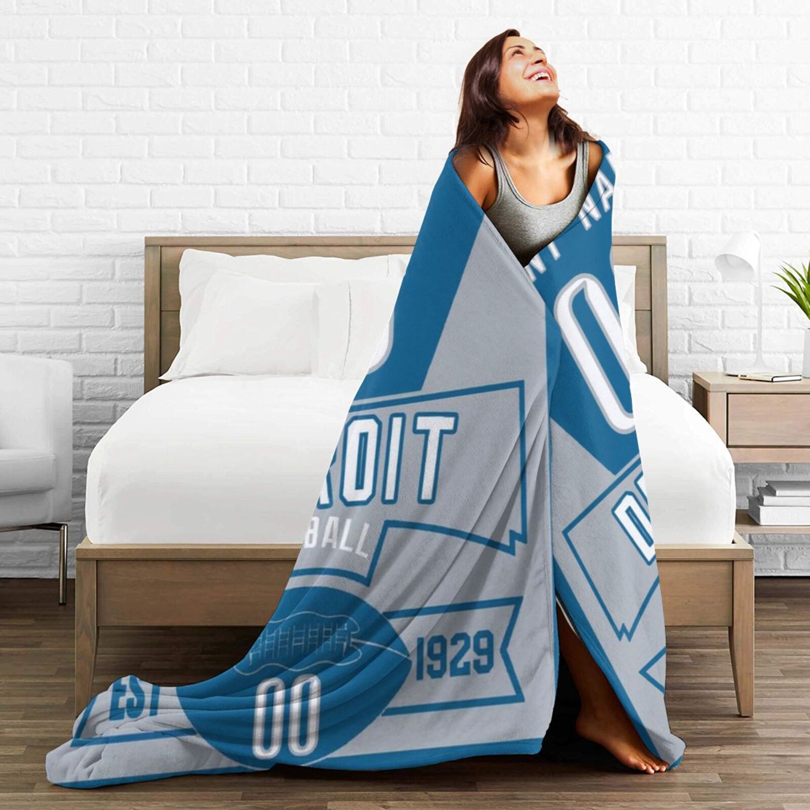 Custom Football City Detroit Fleece Throw Blanket With Name Number for Fans Gifts