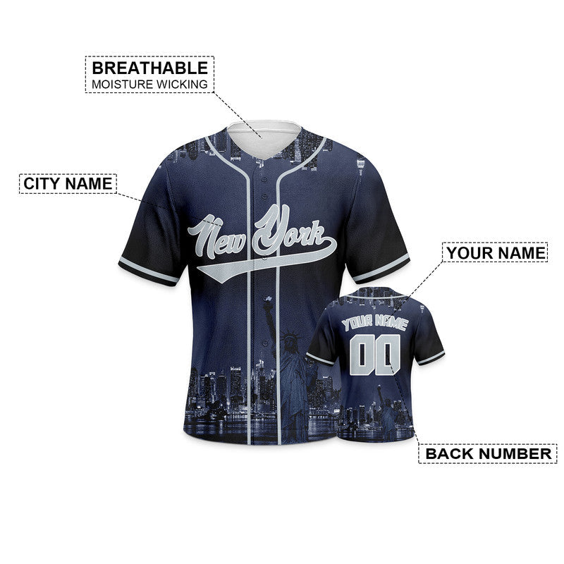 Custom 3D Night View Navy Gray-White Authentic Baseball Silhouette Jersey
