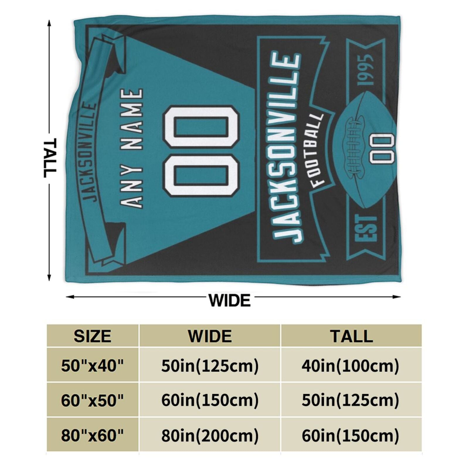 Custom Football City Jacksonville Fleece Throw Blanket With Name Number for Fans Gifts