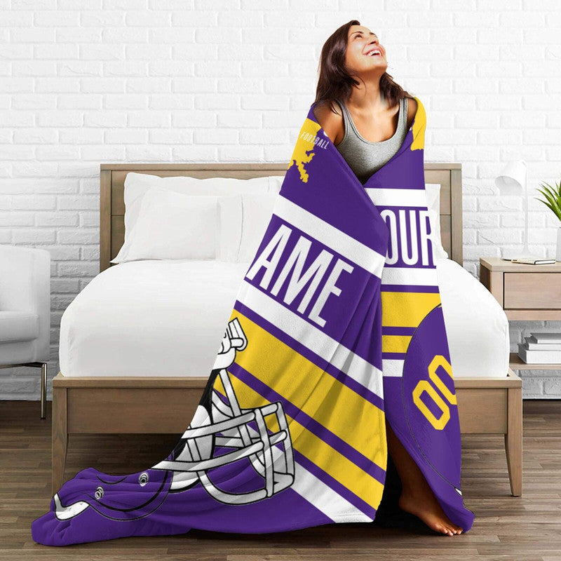 Custom Football LSU Fleece Throw Blanket With Name Number for Fans Gifts