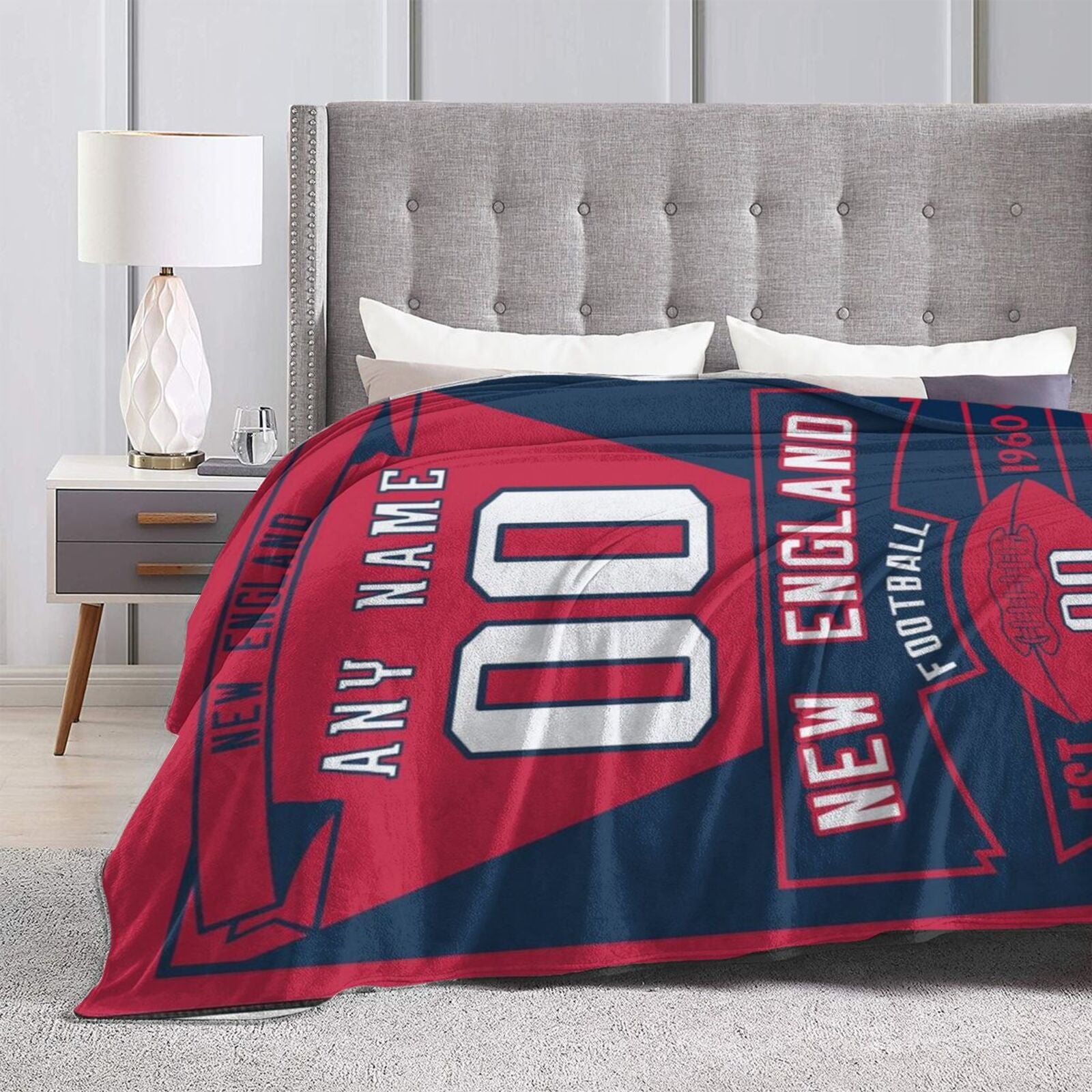 Custom Football City New England Fleece Throw Blanket With Name Number for Fans Gifts