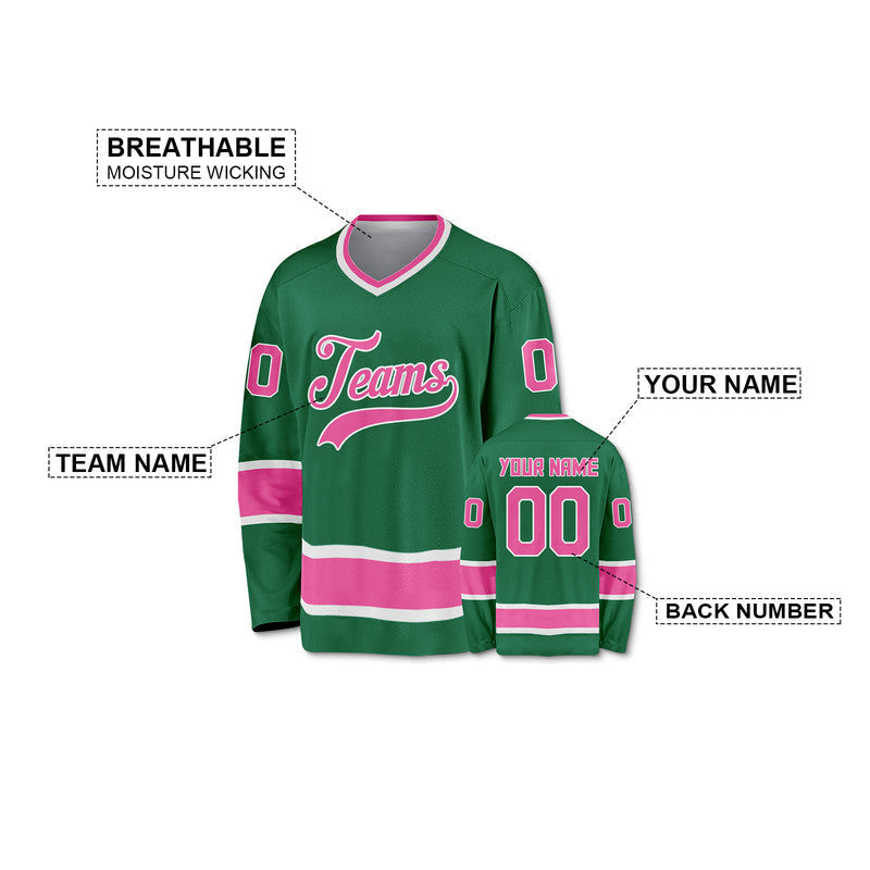 Custom Kelly Green Pink-White Authentic Hockey Jersey