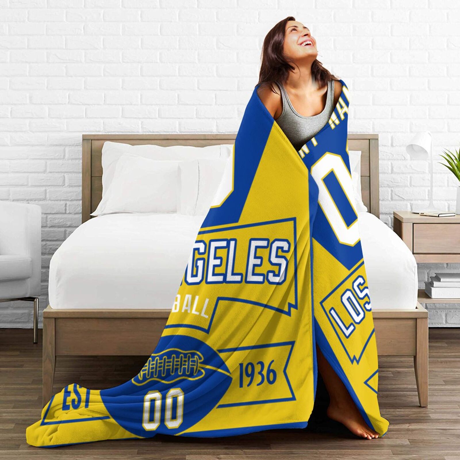 Custom Football City Los Angeles Fleece Throw Blanket With Name Number for Fans Gifts