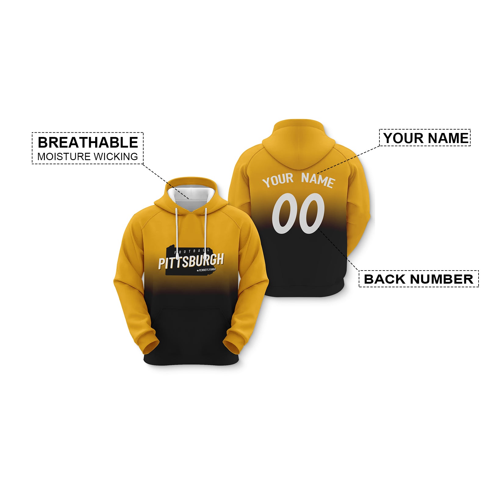 Custom Sports Pullover Sweatshirt City Pittsburgh Map Split Fashion Football Hoodie