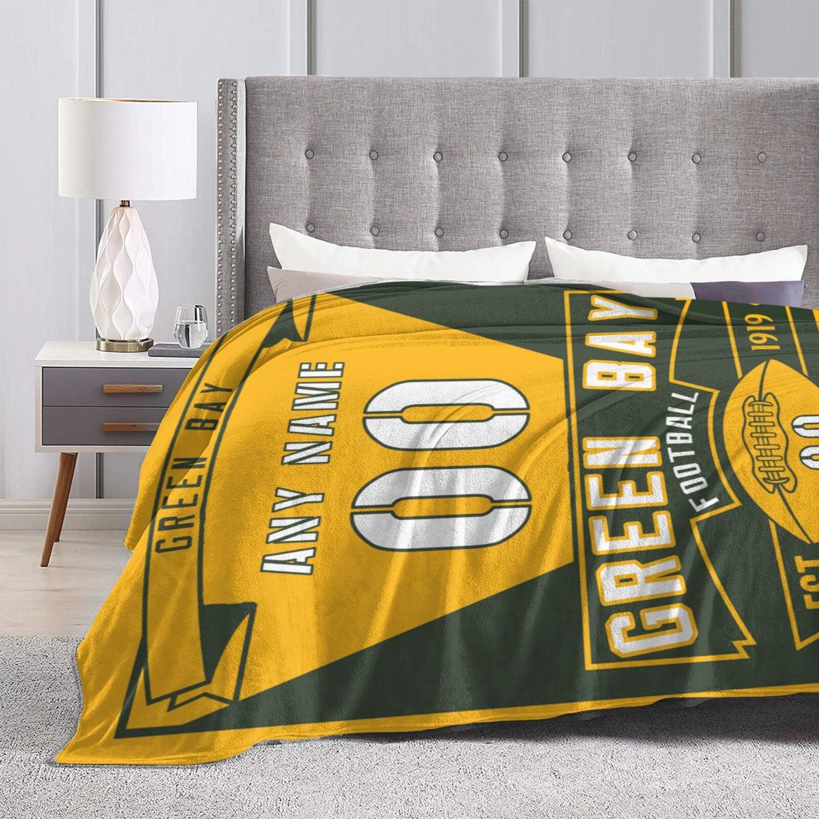 Custom Football City Green Bay Fleece Throw Blanket With Name Number for Fans Gifts