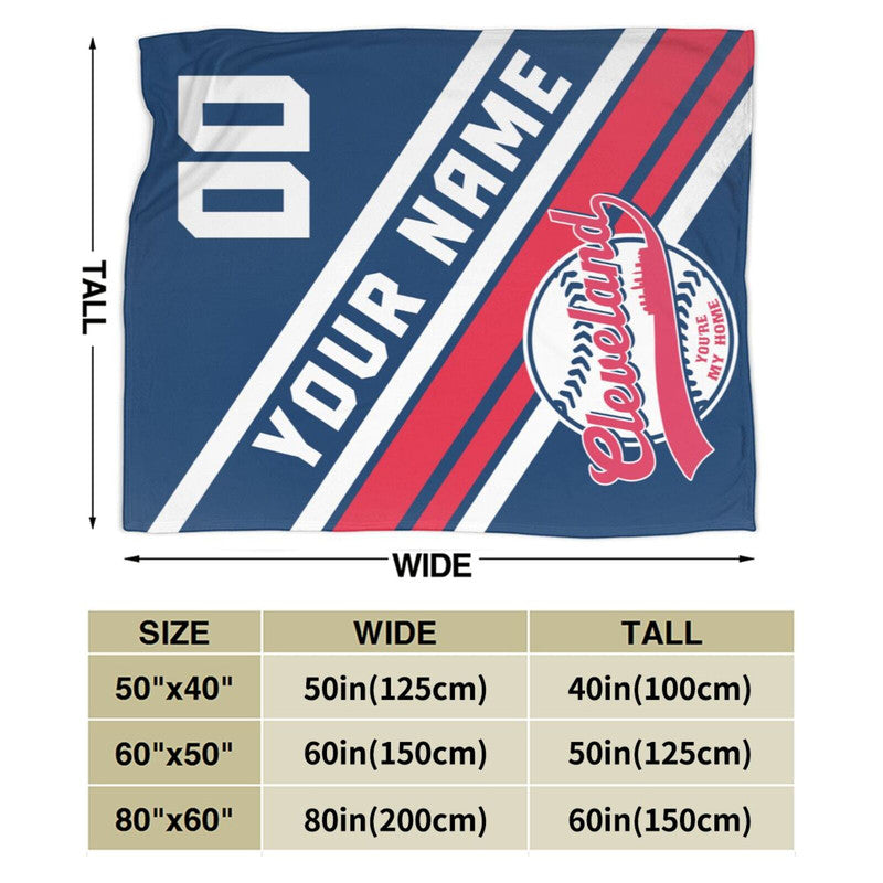 Custom Baseball Cleveland Fleece Throw Blanket With Name Number for Fans Gifts