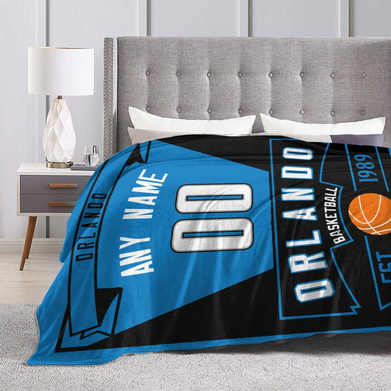 Custom Basketball Orlando Fleece Throw Blanket With Name Number for Fans Gifts