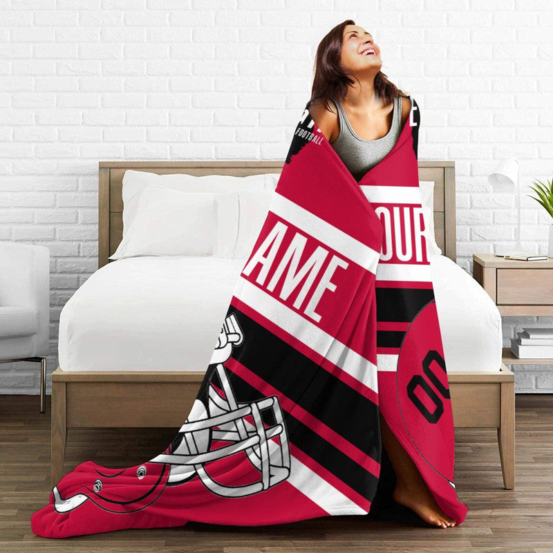 Custom Football Georgia Fleece Throw Blanket With Name Number for Fans Gifts