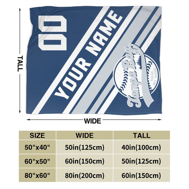 Custom Baseball Tampa Bay Fleece Throw Blanket With Name Number for Fans Gifts