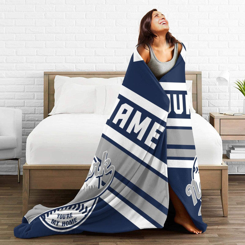 Custom Baseball New York   Fleece Throw Blanket With Name Number for Fans Gifts1