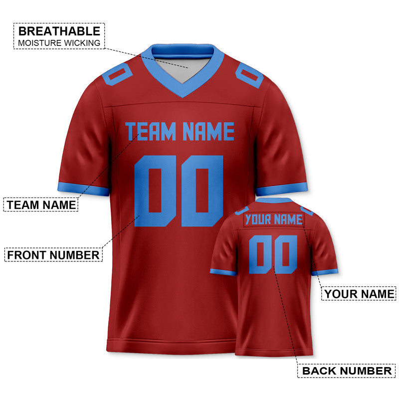 Custom Red Powder Blue Mesh Authentic Football Jersey