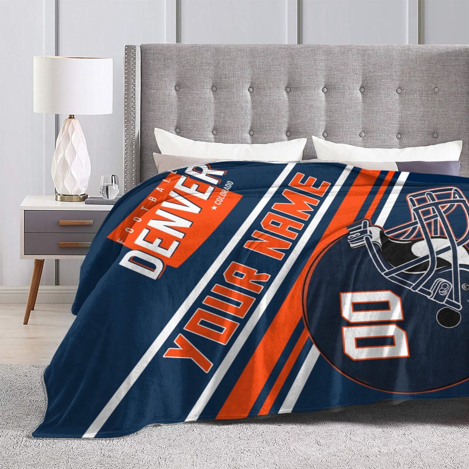 Custom Football City Map Denver Fleece Throw Blanket Name Number for Fans Gifts
