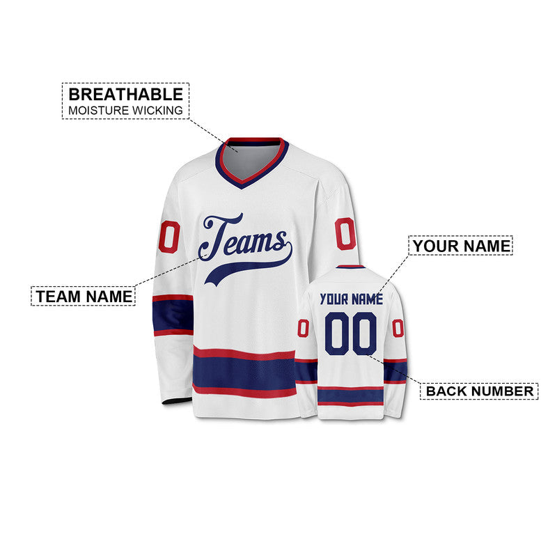 Custom White Royal-Red Authentic Hockey Jersey