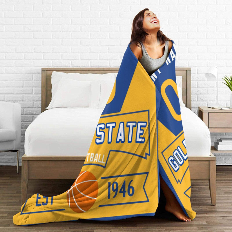 Custom Basketball Golden State  Fleece Throw Blanket With Name Number for Fans Gifts