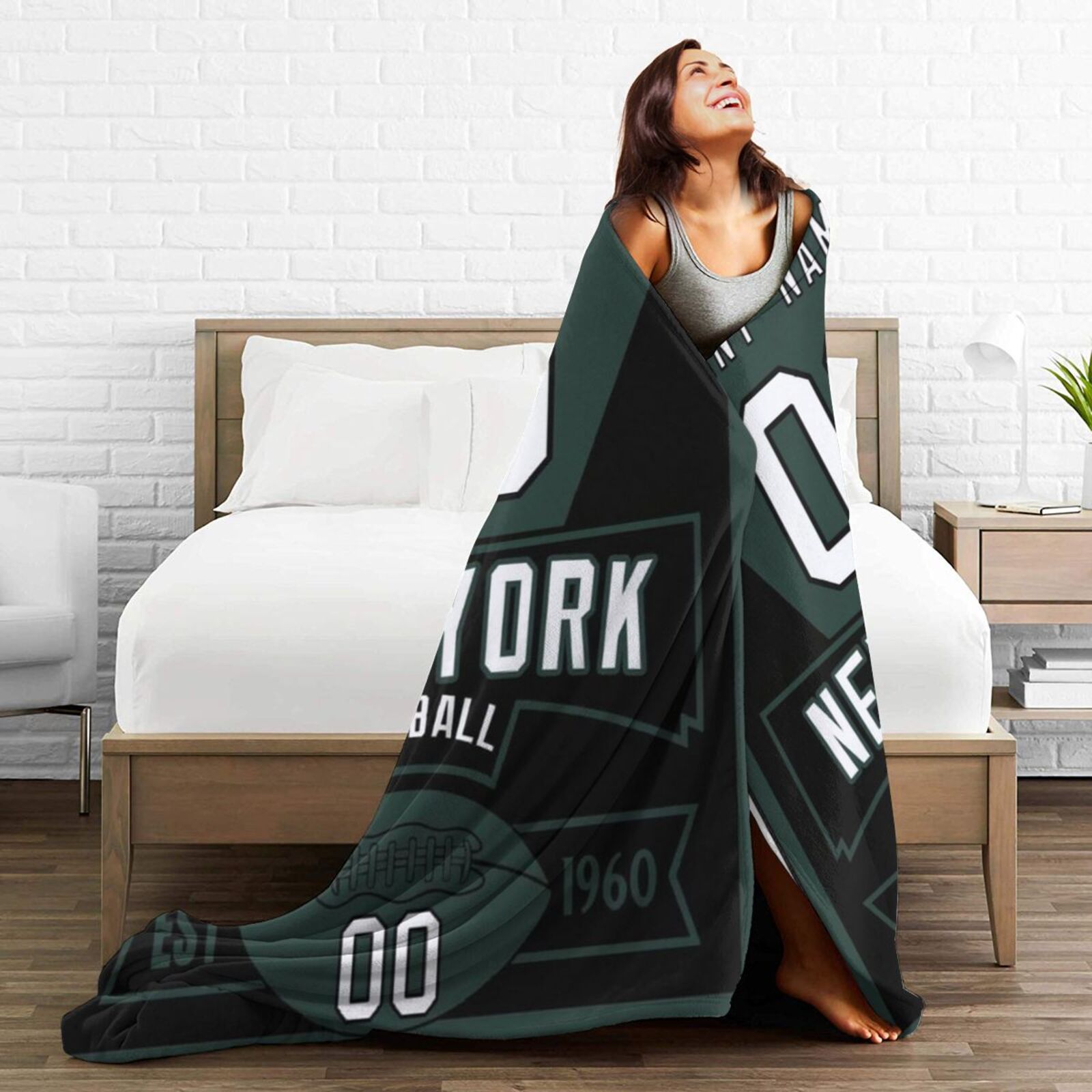 Custom Football City New York Fleece Throw Blanket With Name Number for Fans Gifts