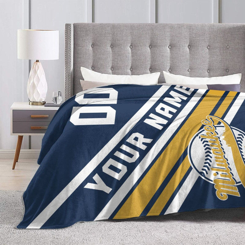 Custom Baseball Milwaukee   Fleece Throw Blanket With Name Number for Fans Gifts